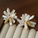 French Natural Toothpick Baroque Pearls Flower Earrings - floysun
