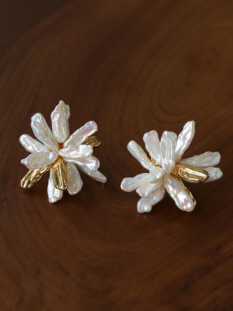 French Natural Toothpick Baroque Pearls Flower Earrings - floysun