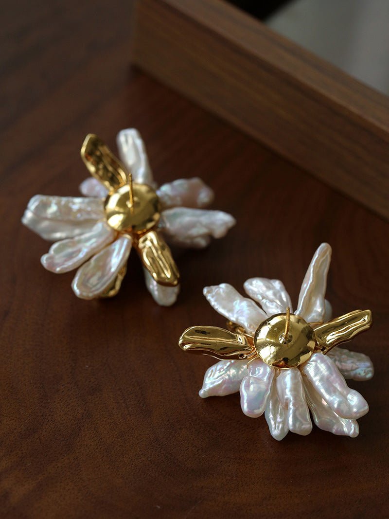 French Natural Toothpick Baroque Pearls Flower Earrings - floysun