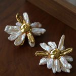 French Natural Toothpick Baroque Pearls Flower Earrings - floysun