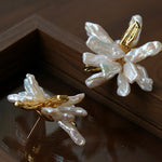 French Natural Toothpick Baroque Pearls Flower Earrings - floysun