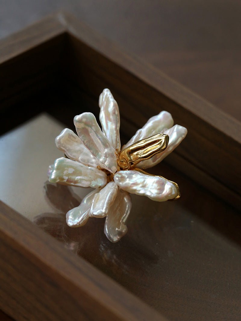 French Natural Toothpick Baroque Pearls Flower Earrings - floysun