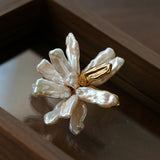 French Natural Toothpick Baroque Pearls Flower Earrings - floysun