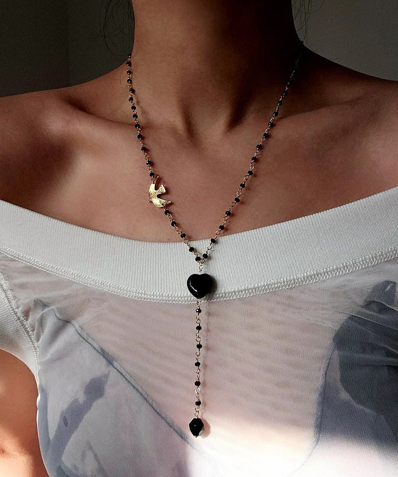 French Romantic Peace Dove Y Necklace – Pearls & Black Onyx - floysun