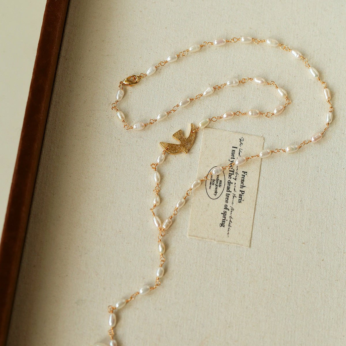French Romantic Peace Dove Y Necklace – Pearls & Black Onyx - floysun