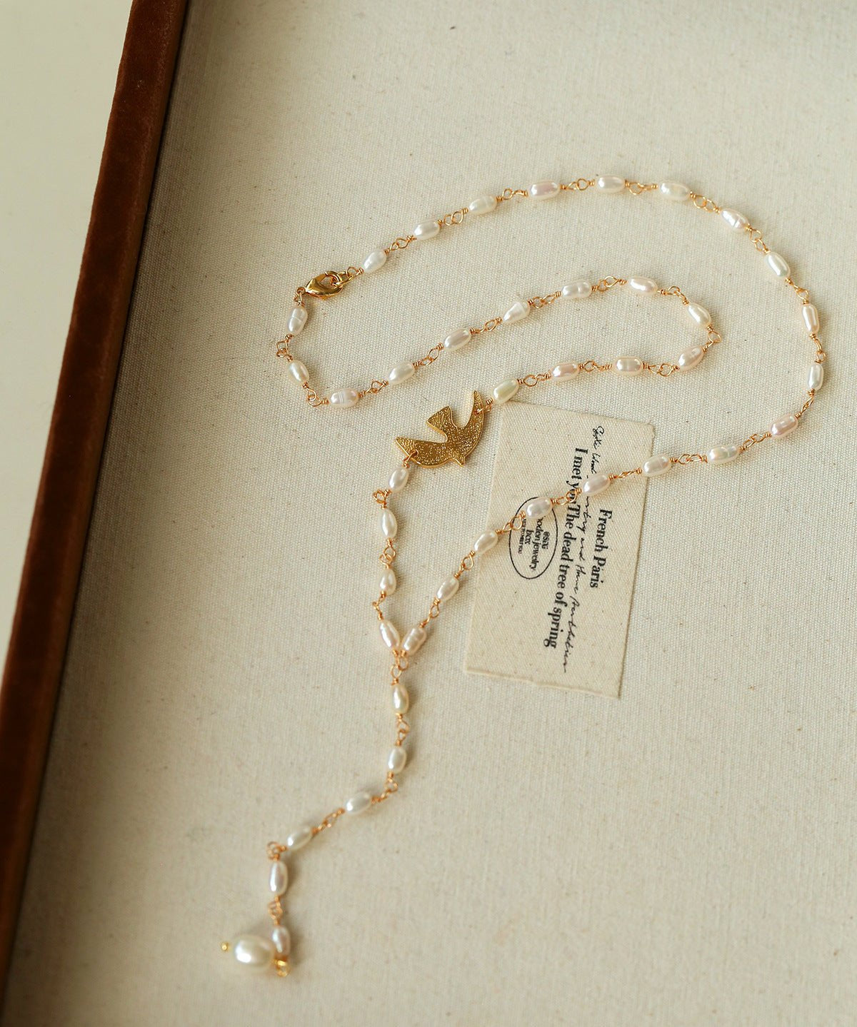 French Romantic Peace Dove Y Necklace – Pearls & Black Onyx - floysun