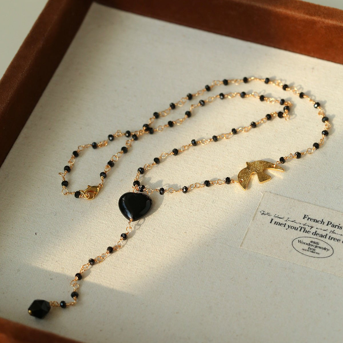 French Romantic Peace Dove Y Necklace – Pearls & Black Onyx - floysun