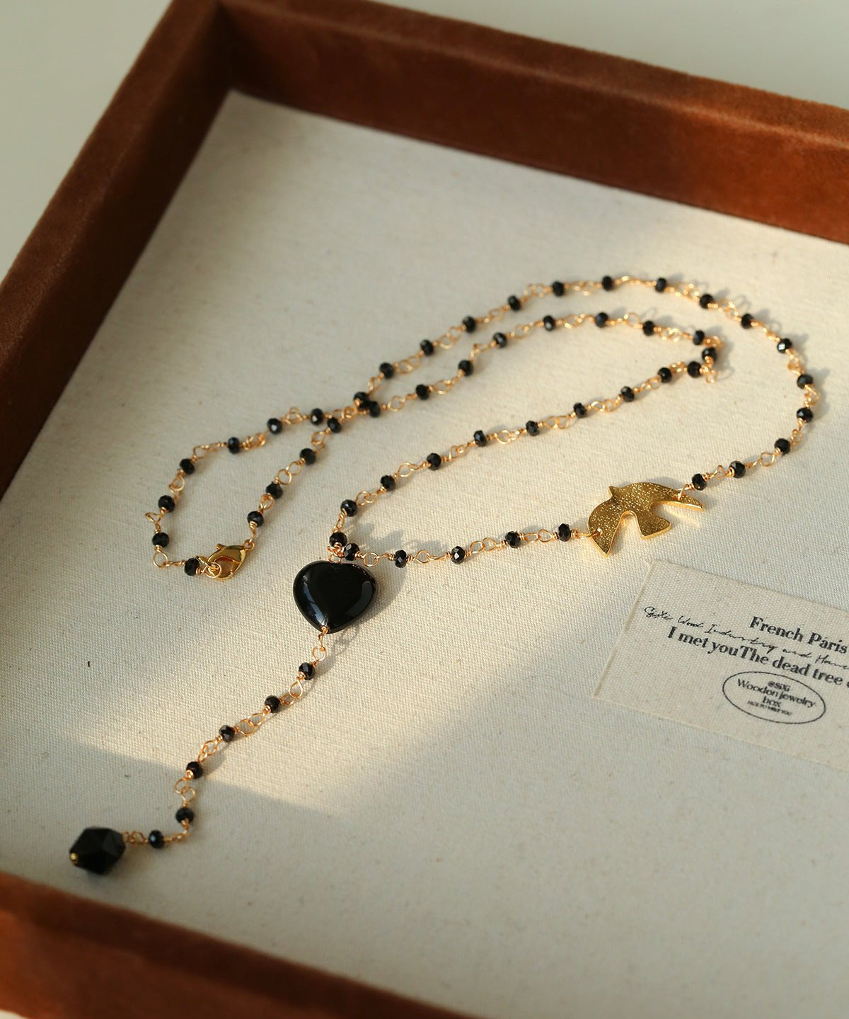 French Romantic Peace Dove Y Necklace – Pearls & Black Onyx - floysun
