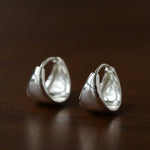 French Sculptural Triangular Huggie Earrings - Sleek 925 Sterling Silver Wide Hoop - floysun
