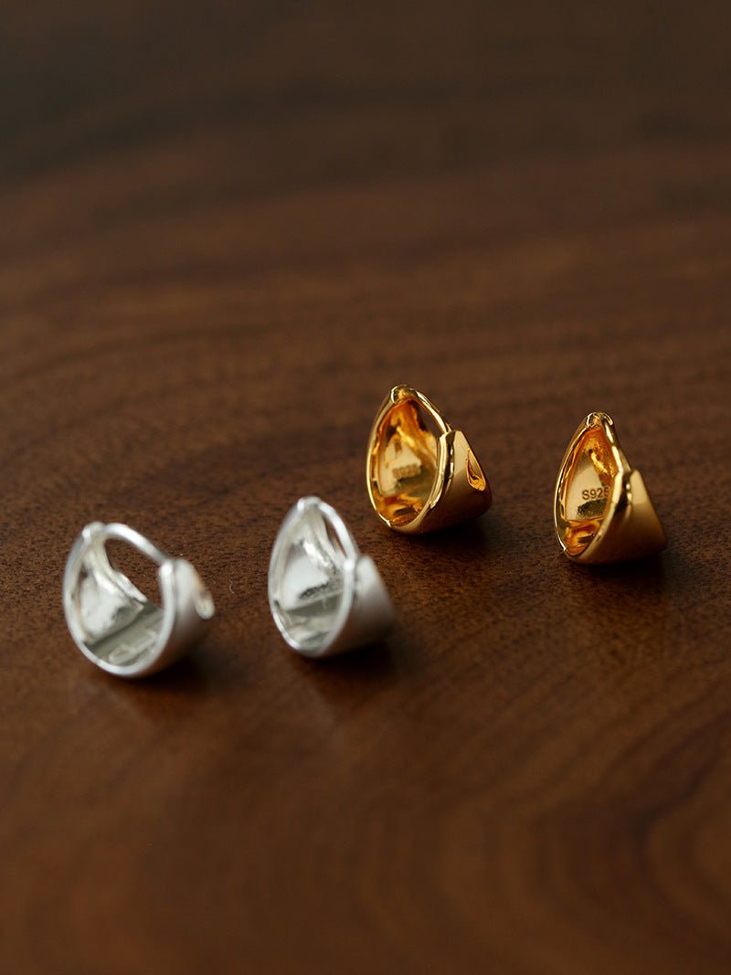 French Sculptural Triangular Huggie Earrings - Sleek 925 Sterling Silver Wide Hoop - floysun