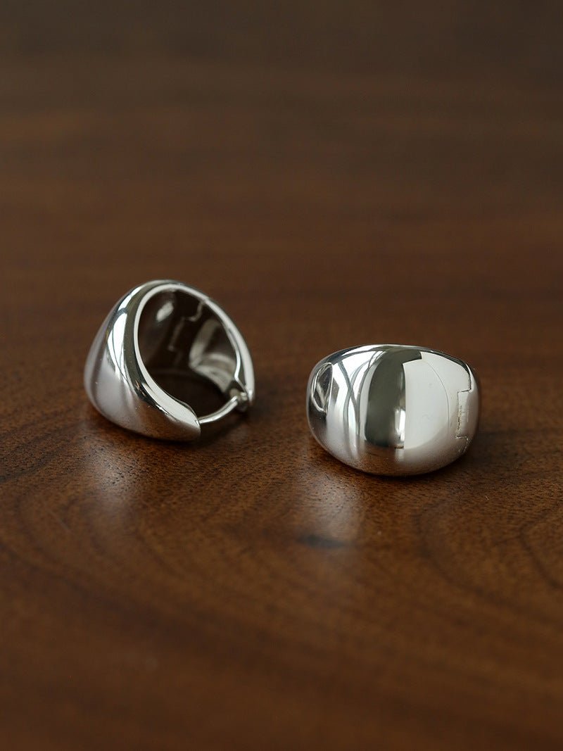 French Sculptural Triangular Huggie Earrings - Sleek 925 Sterling Silver Wide Hoop - floysun