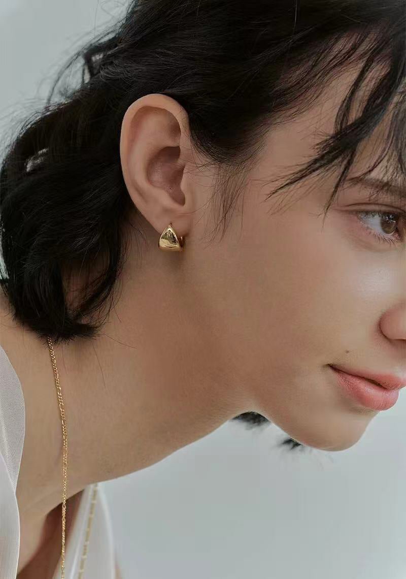French Sculptural Triangular Huggie Earrings - Sleek 925 Sterling Silver Wide Hoop - floysun