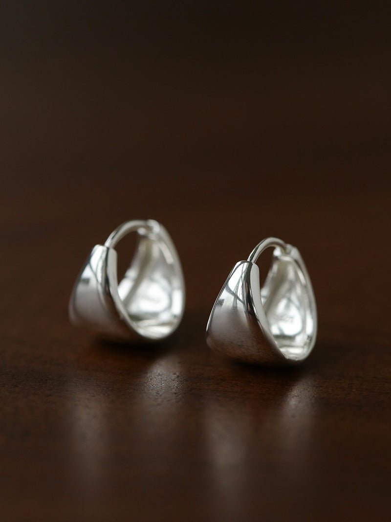 French Sculptural Triangular Huggie Earrings - Sleek 925 Sterling Silver Wide Hoop - floysun