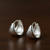 French Sculptural Triangular Huggie Earrings - Sleek 925 Sterling Silver Wide Hoop - floysun