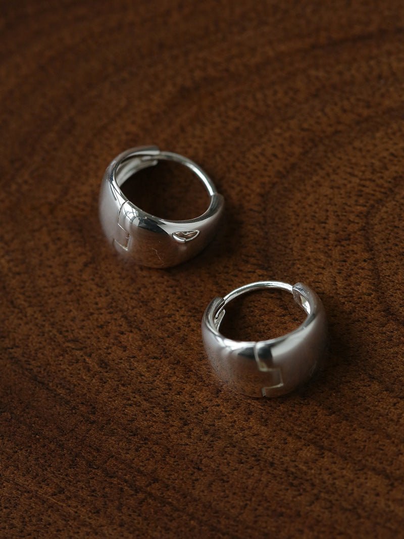 French Sculptural Triangular Huggie Earrings - Sleek 925 Sterling Silver Wide Hoop - floysun