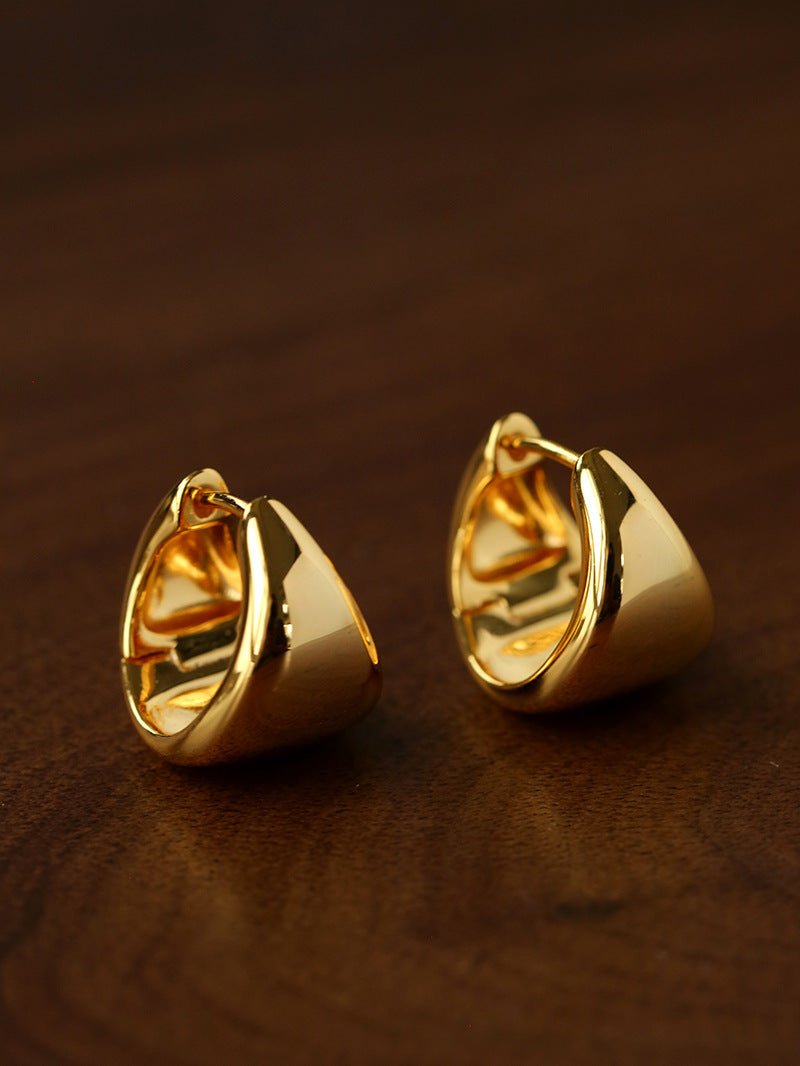 French Sculptural Triangular Huggie Earrings - Sleek 925 Sterling Silver Wide Hoop - floysun