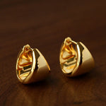 French Sculptural Triangular Huggie Earrings - Sleek 925 Sterling Silver Wide Hoop - floysun