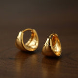 French Sculptural Triangular Huggie Earrings - Sleek 925 Sterling Silver Wide Hoop - floysun