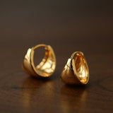 French Sculptural Triangular Huggie Earrings - Sleek 925 Sterling Silver Wide Hoop - floysun