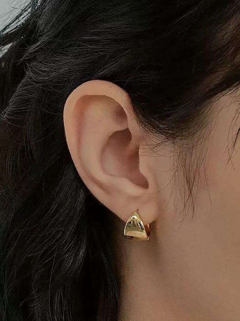 French Sculptural Triangular Huggie Earrings - Sleek 925 Sterling Silver Wide Hoop - floysun