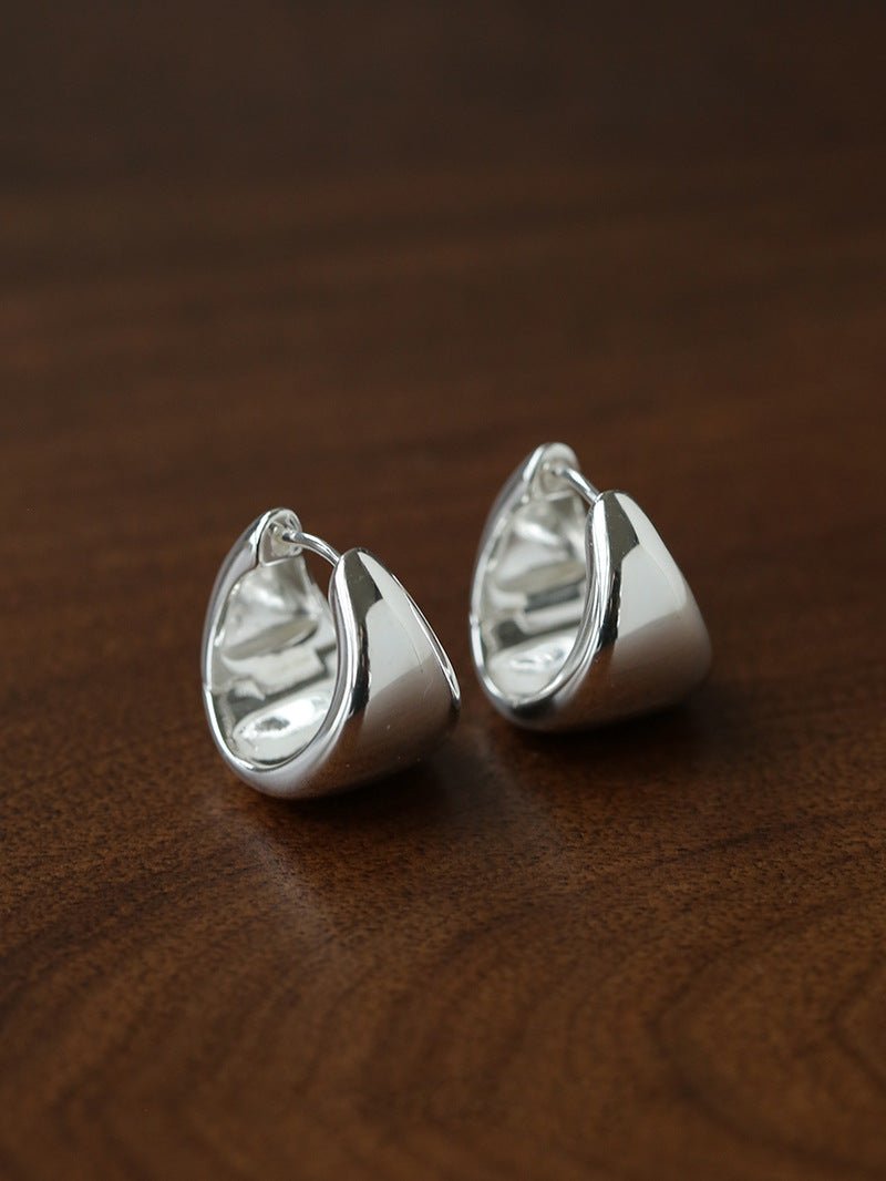 French Sculptural Triangular Huggie Earrings - Sleek 925 Sterling Silver Wide Hoop - floysun
