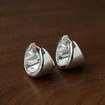 French Sculptural Triangular Huggie Earrings - Sleek 925 Sterling Silver Wide Hoop - floysun