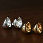 French Sculptural Triangular Huggie Earrings - Sleek 925 Sterling Silver Wide Hoop - floysun
