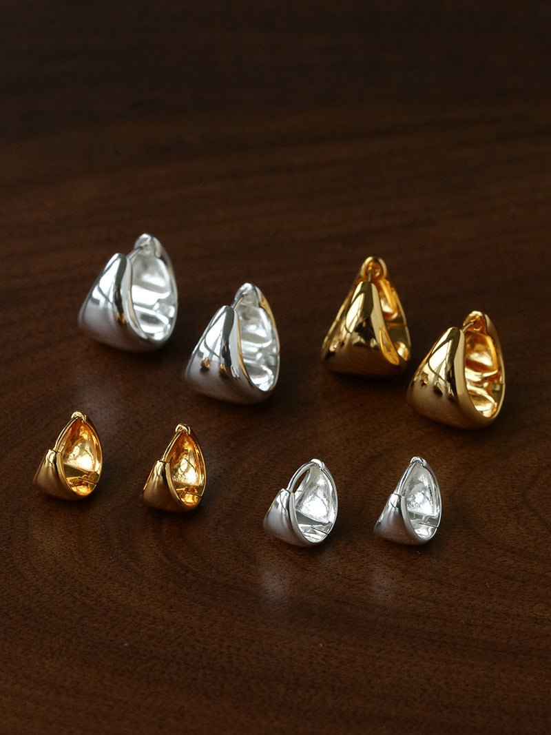 French Sculptural Triangular Huggie Earrings - Sleek 925 Sterling Silver Wide Hoop - floysun