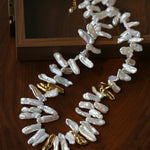 French Statement Petal Baroque Pearl Necklace - Chunky Biwa Stick Pearl Choker - floysun