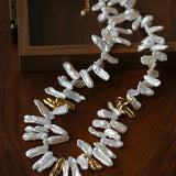 French Statement Petal Baroque Pearl Necklace - Chunky Biwa Stick Pearl Choker - floysun