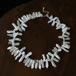 French Statement Petal Baroque Pearl Necklace - Chunky Biwa Stick Pearl Choker - floysun