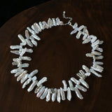 French Statement Petal Baroque Pearl Necklace - Chunky Biwa Stick Pearl Choker - floysun