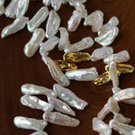 French Statement Petal Baroque Pearl Necklace - Chunky Biwa Stick Pearl Choker - floysun