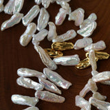 French Statement Petal Baroque Pearl Necklace - Chunky Biwa Stick Pearl Choker - floysun