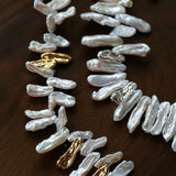 French Statement Petal Baroque Pearl Necklace - Chunky Biwa Stick Pearl Choker - floysun