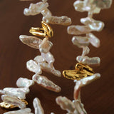 French Statement Petal Baroque Pearl Necklace - Chunky Biwa Stick Pearl Choker - floysun