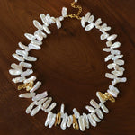 French Statement Petal Baroque Pearl Necklace - Chunky Biwa Stick Pearl Choker - floysun