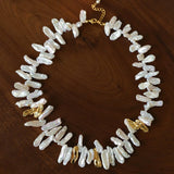French Statement Petal Baroque Pearl Necklace - Chunky Biwa Stick Pearl Choker - floysun
