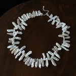 French Statement Petal Baroque Pearl Necklace - Chunky Biwa Stick Pearl Choker - floysun