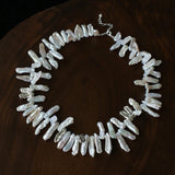 French Statement Petal Baroque Pearl Necklace - Chunky Biwa Stick Pearl Choker - floysun