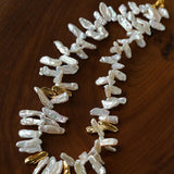 French Statement Petal Baroque Pearl Necklace - Chunky Biwa Stick Pearl Choker - floysun