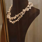 French Statement Petal Baroque Pearl Necklace - Chunky Biwa Stick Pearl Choker - floysun