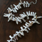 French Statement Petal Baroque Pearl Necklace - Chunky Biwa Stick Pearl Choker - floysun