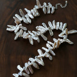 French Statement Petal Baroque Pearl Necklace - Chunky Biwa Stick Pearl Choker - floysun