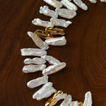 French Statement Petal Baroque Pearl Necklace - Chunky Biwa Stick Pearl Choker - floysun