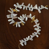 French Statement Petal Baroque Pearl Necklace - Chunky Biwa Stick Pearl Choker - floysun
