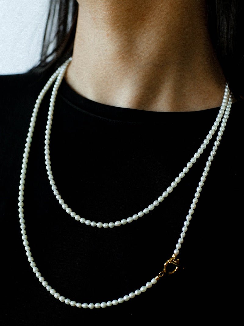 French Style Long Freshwater Pearl OT Clasp Lariat Necklace - floysun