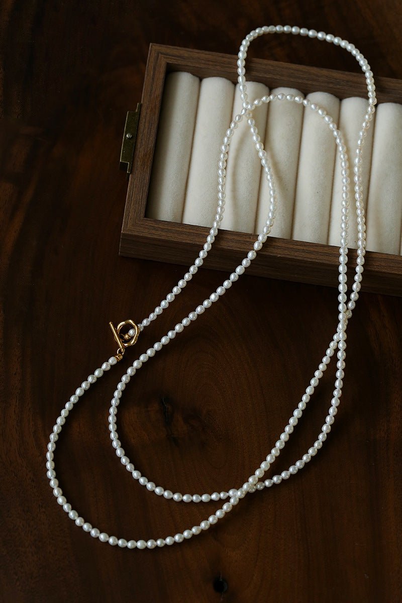 French Style Long Freshwater Pearl OT Clasp Lariat Necklace - floysun