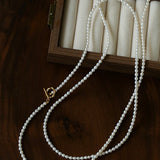 French Style Long Freshwater Pearl OT Clasp Lariat Necklace - floysun
