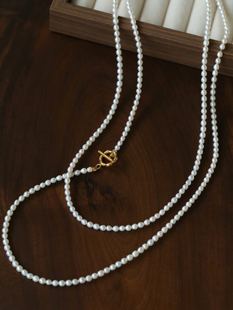 French Style Long Freshwater Pearl OT Clasp Lariat Necklace - floysun